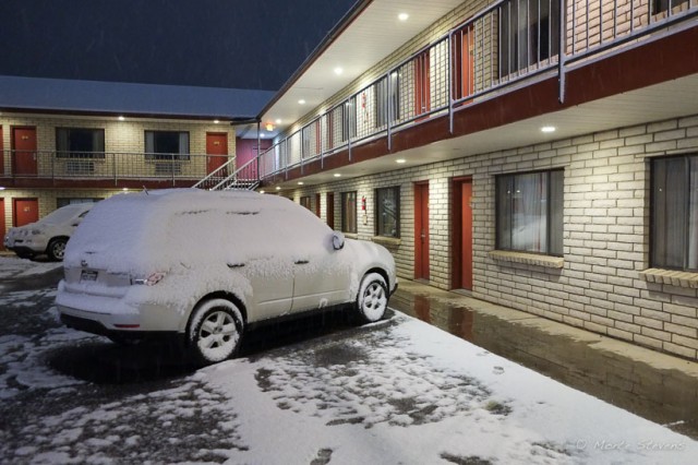 Snow covered car and not my tent