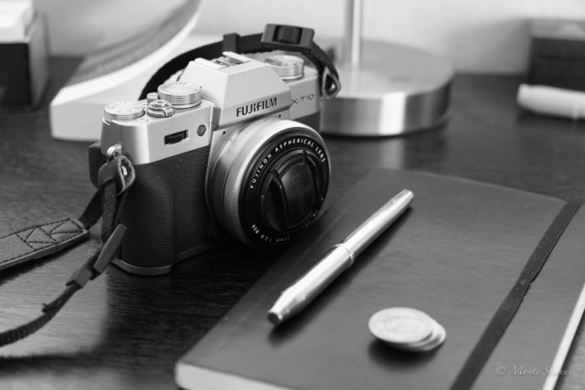 The X-T10 with 27mm f2.8 lens and my journal.
