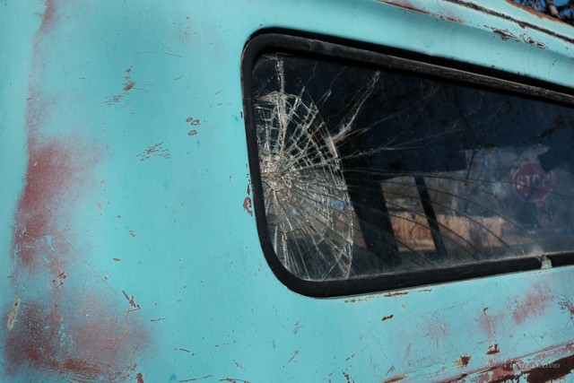 Broken Window in a old Ford F-150 pickup