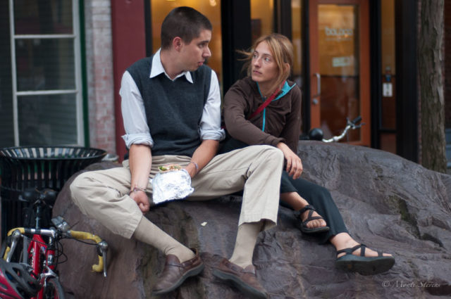 Couple on Church Street in Burlington, Vermont 