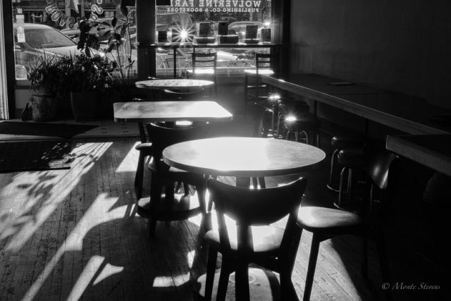 Late afternoon lighting at Bean Cycle coffeehouse