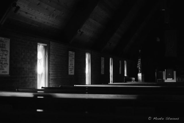 Afternoon light coming through window inside a Methodist Church