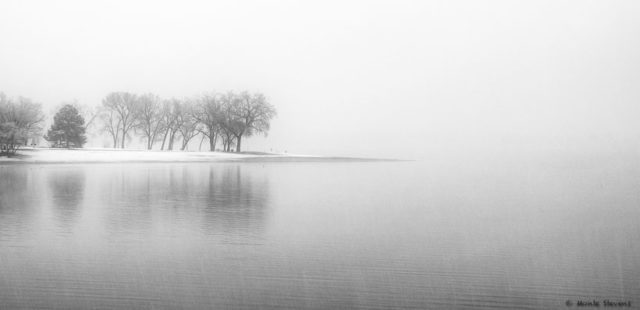 Fog and light snow at Lake Loveland