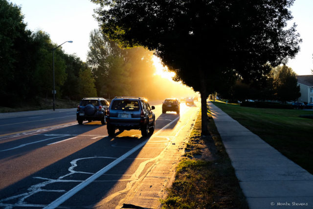 Morning sunrise at the bus stop